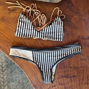 BOYS + ARROWS Striped Black and White Bikini Set